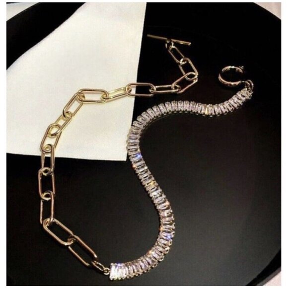 Gold Plated Paper clip cubic Zircon necklace choker womens jewelry - Picture 9 of 13